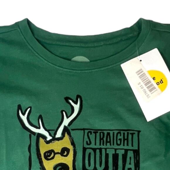 Life Is Good Shirt Girls Small Green Long Sleeve North Pole Christmas Reindeer - Picture 3 of 6